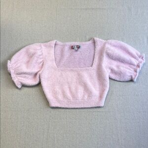 Urban Outfitters Pink Fuzzy Puff Sleeve Crop Sweater Top M